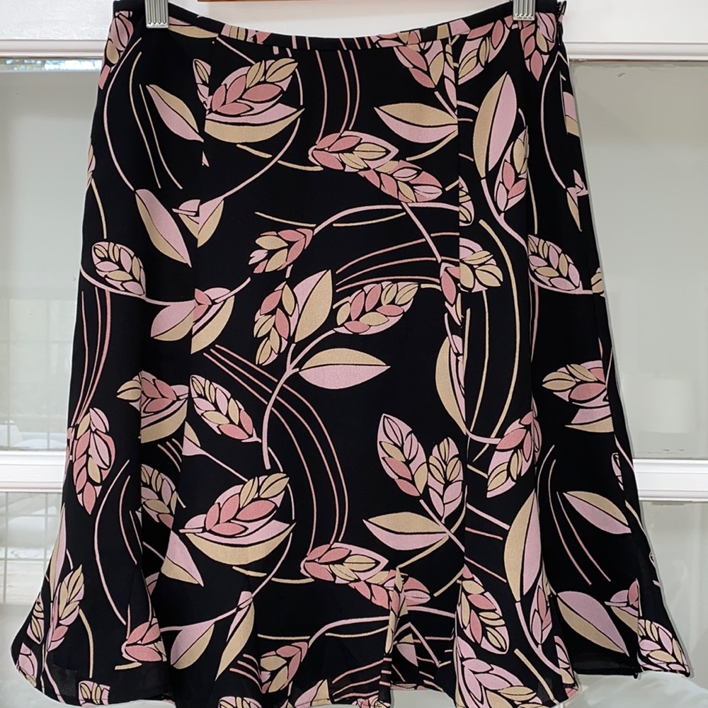 LOFT A-Line Skirt with Pink Leaf Design